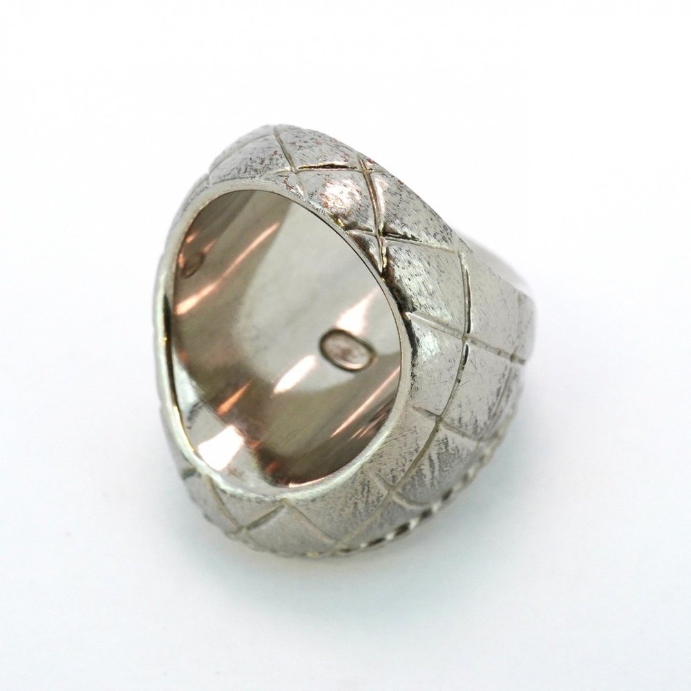 CHANEL Band Ring Coco Mark Oval GP Plated Metal Rhinestone Gold Silver Size 6 - Picture 8 of 10